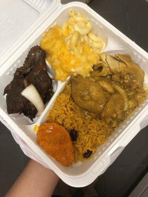 Jerk Chicken, Macaroni and Cheese, Curry Chicken, Rice and Beans, Yams