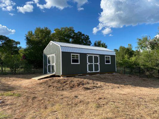 Here's my new 14x28 utility shed/workshop/studio. I plan to cute it up some with exterior and interior old-school lamps.