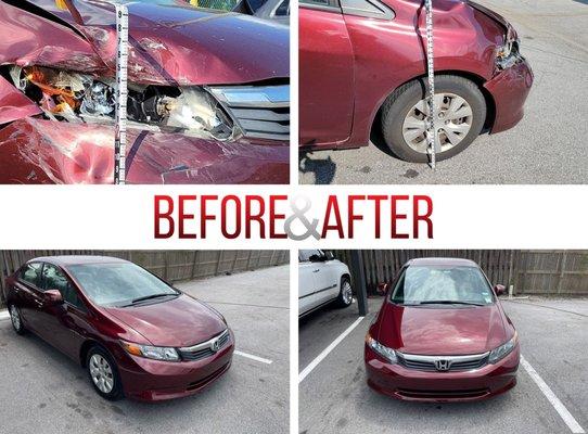 Just finished repairing this 12 Honda Civic. Looking for a good body shop? We are here for you! Give us a call