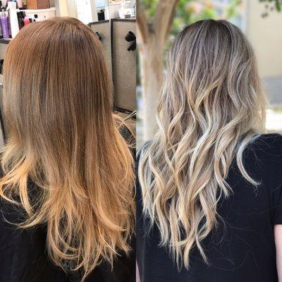 Before and after. Baby lights and balayage.