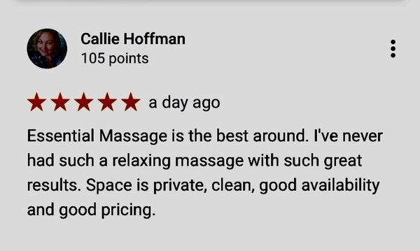 Another satisfied customer at Essential Massage Johnstown PA 8146196177