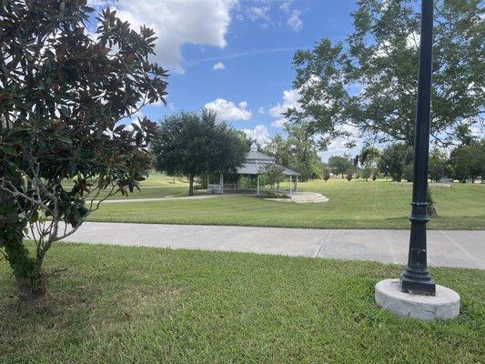 Gazebo and lawn.