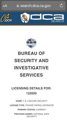 This is F & J Secure Security PPO License