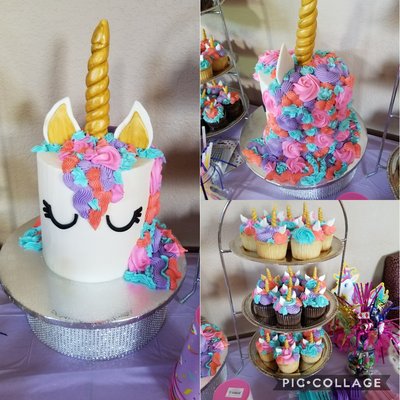 Unicorn cake and cupcakes