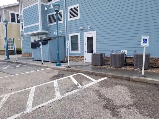 Handicap parking and sidewalk ramps throughout.