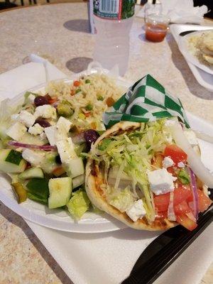 Falafel combo with greek salad and rice. So much food. Better than it has any right to be in a mall food court.