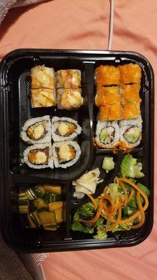 California roll at the top ( comes with the bento box), spicy tuna and mex roll.