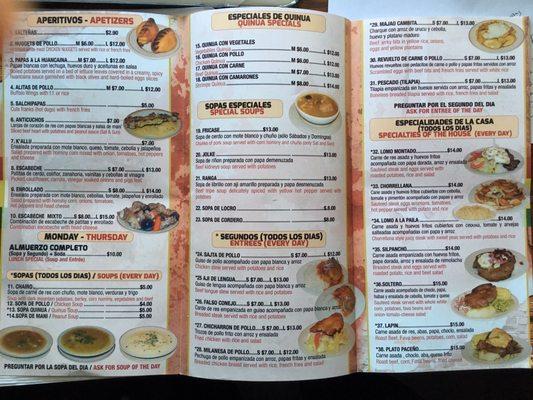 Menu as of May 2017