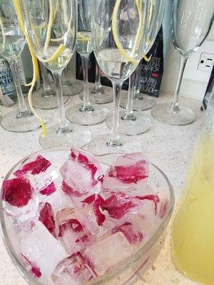 Rose petal ice cubes  for French 75