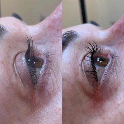 Before and after lash lift and tint