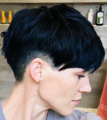 Dark blue textured pixie haircut