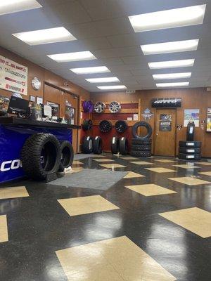 Waiting area , tire service desk and the lobby.