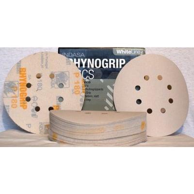 Indasa Rhynogrip 6 inch 8 Hole White Hook & Loop Sanding Discs 50/box