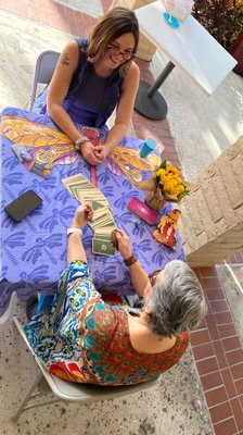 Fun day at the Yoga center reading tarot cards.