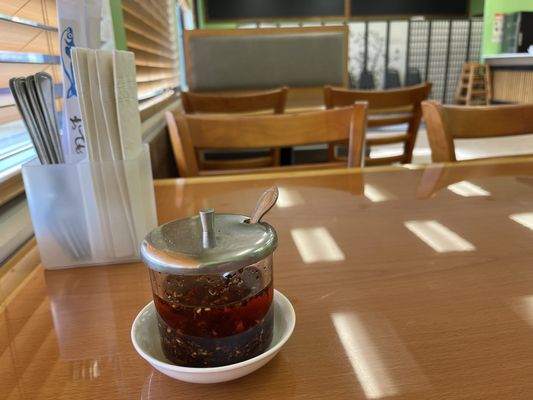 Booths with chili oil.