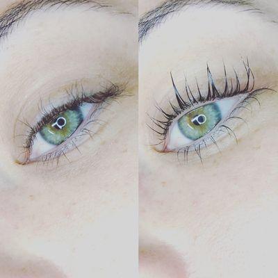 Before and After lash lift.... All natural product that's help nourish, lift and tint your natural lashes. Both lashes without makeup.