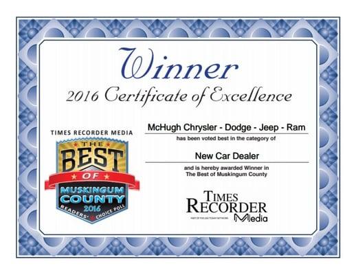 2016 Best of Muskingum County New Car Dealer