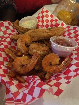 Half catfish and half shrimp basket