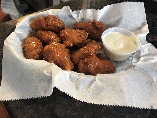 Check out our wings with our homemade buffalo sauce