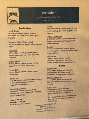 Sample menu