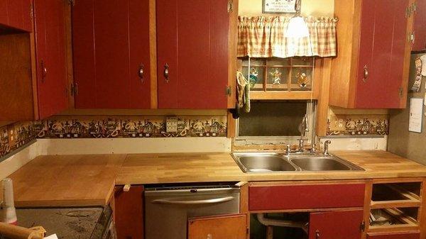 New butcher block counter top installed at repeat customers house in North Attleboro Ma